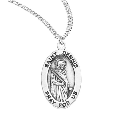 Patron Saint Dennis Oval Sterling Silver Medal, Catholic Gift, Made in USA
