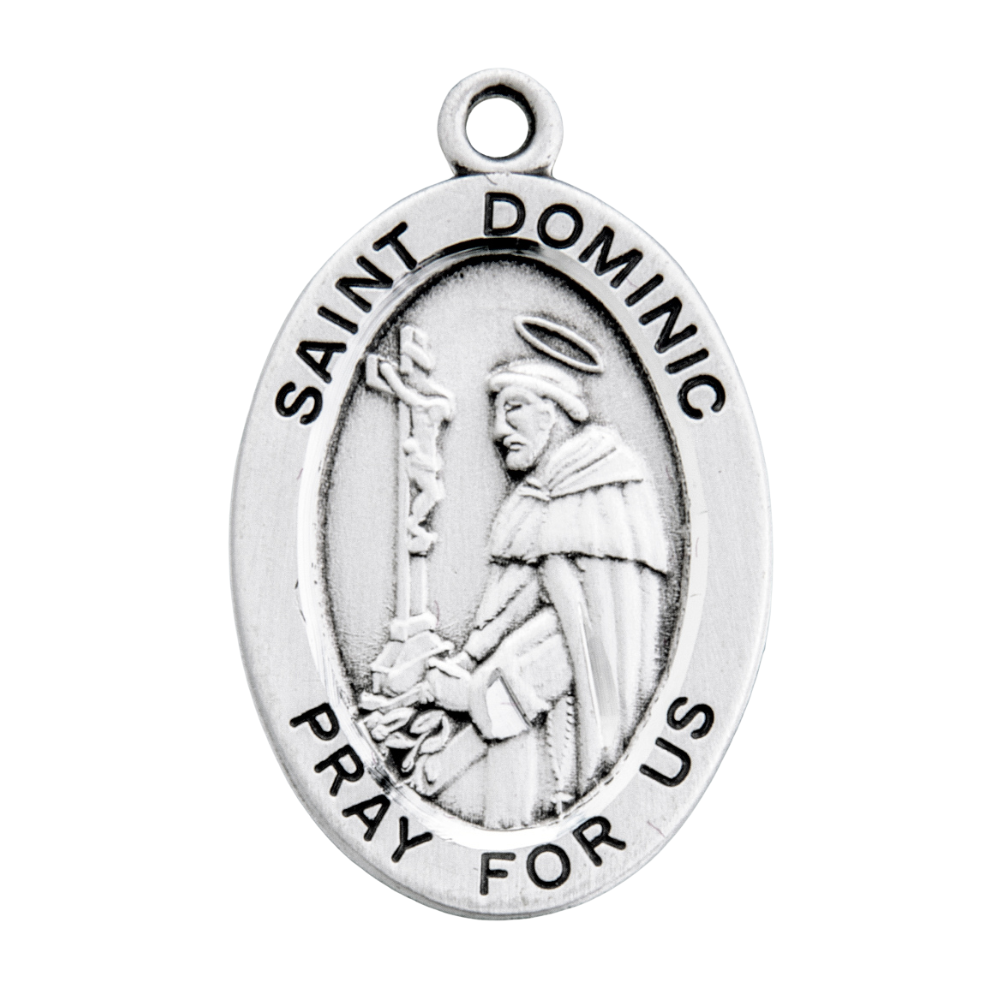 Saint Dominic Sterling Silver Oval Medal Necklace — 20" Chain, Gift Box Included