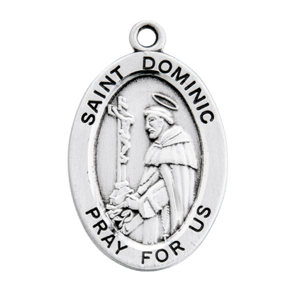 Saint Dominic Sterling Silver Oval Medal Necklace — 20" Chain, Gift Box Included