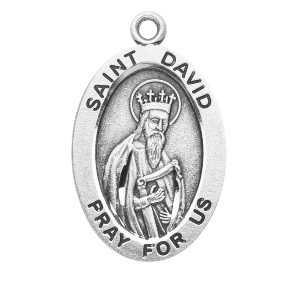 Saint Eric Sterling Silver Oval Medal Necklace — 20" Chain, Made in USA