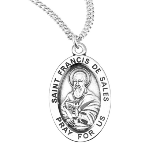 Patron Saint Francis De Sales Oval Sterling Silver Medal, Catholic Gift, Made in USA