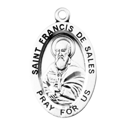Saint Francis De Sales Sterling Silver Oval Medal — 20" Chain, Gift Box Included