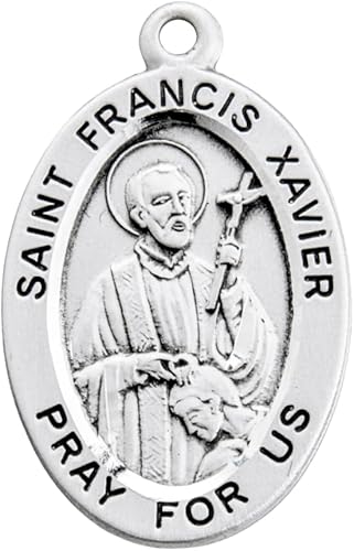 Saint Francis Xavier Sterling Silver Oval Medal Necklace — 20" Chain, Gift Box