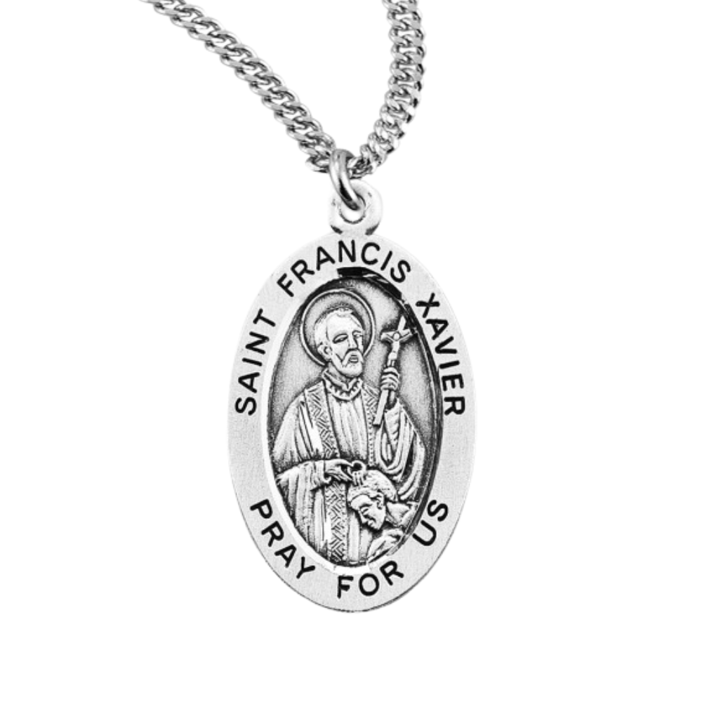 Patron Saint Francis Xavier Oval Sterling Silver Medal, Catholic Gift, Made in USA