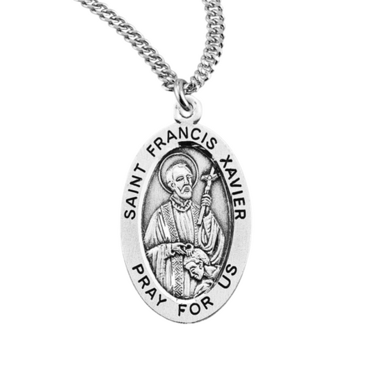 Patron Saint Francis Xavier Oval Sterling Silver Medal, Catholic Gift, Made in USA