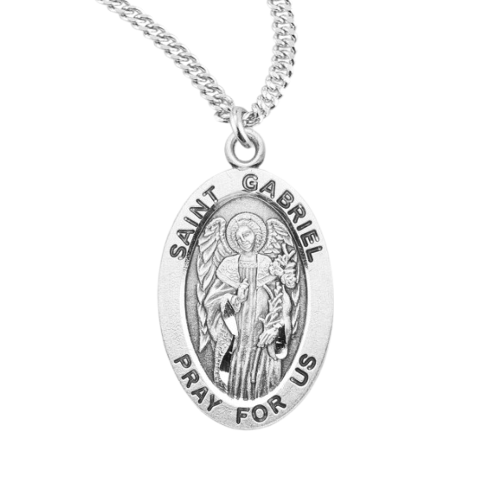 Patron Saint Gabriel Oval Sterling Silver Medal, Catholic Gift, Made in USA