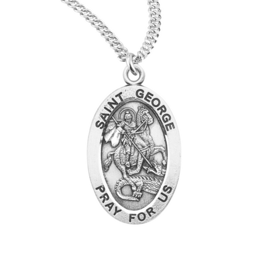 Patron Saint George Oval Sterling Silver Medal, Catholic Gift, Made in USA