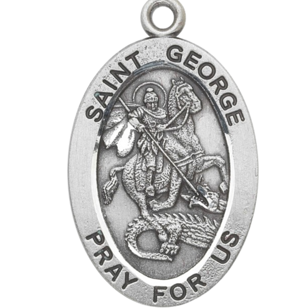 Saint George Sterling Silver Oval Medal Necklace — 20" Chain, Made in USA