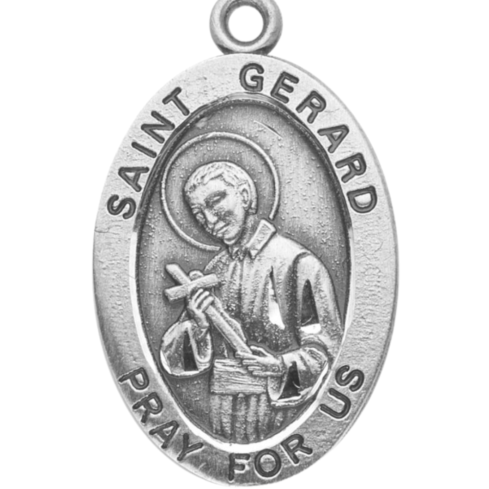 Saint Gerard Sterling Silver Oval Medal Necklace — 20" Chain, Gift Box Included
