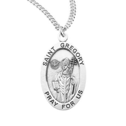 Patron Saint Gregory Oval Sterling Silver Medal, Catholic Gift, Made in USA
