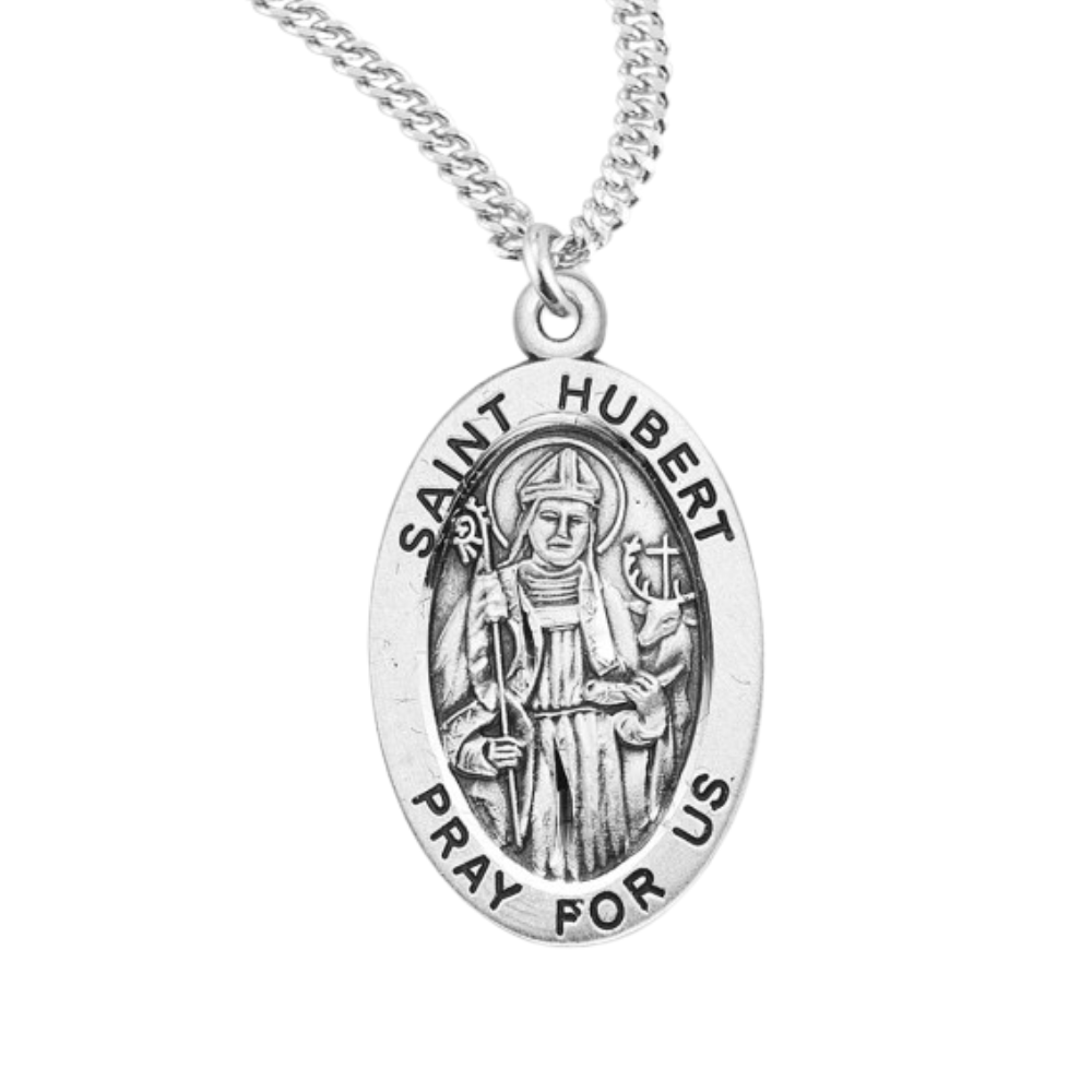 Patron Saint Hubert Oval Sterling Silver Medal, Catholic Gift, Made in USA