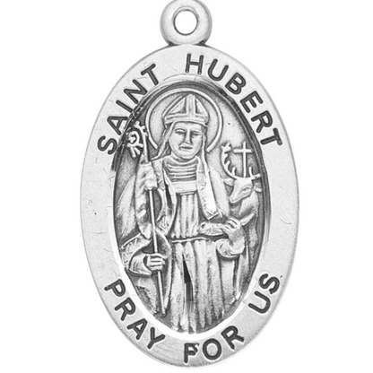 Saint Hubert Sterling Silver Oval Medal — 20" Chain, Made in USA, Gift Box Included