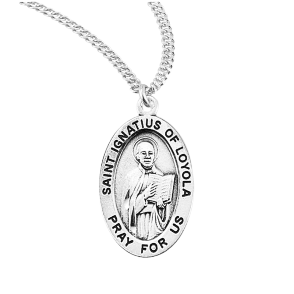 Patron Saint Ignatius of Loyola Oval Sterling Silver Medal, Catholic Gift, Made in USA