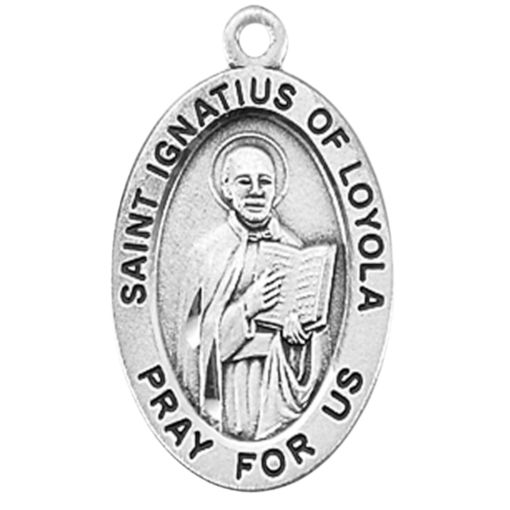 Saint Ignatius of Loyola Sterling Silver Medal — 20" Chain, Gift Box Included