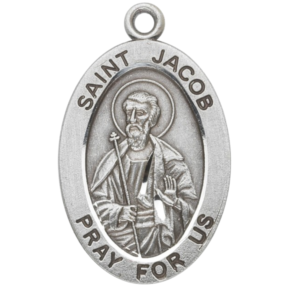 Saint Jacob Sterling Silver Oval Medal Necklace — 20" Chain, Made in USA