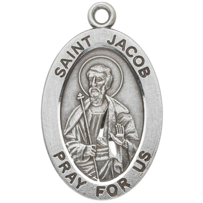 Saint Jacob Sterling Silver Oval Medal Necklace — 20" Chain, Made in USA