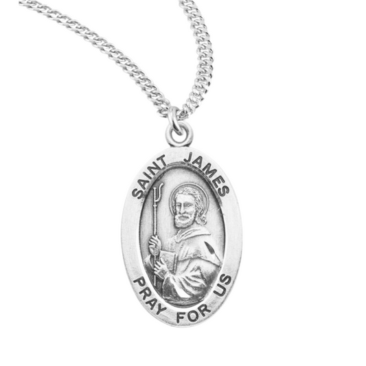 Patron Saint James Oval Sterling Silver Medal, Catholic Gift, Made in USA