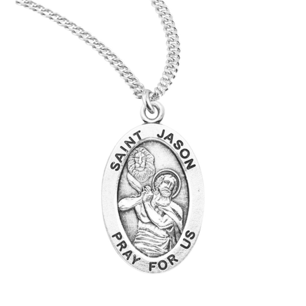 Patron Saint Jason Oval Sterling Silver Medal, Catholic Gift, Made in USA