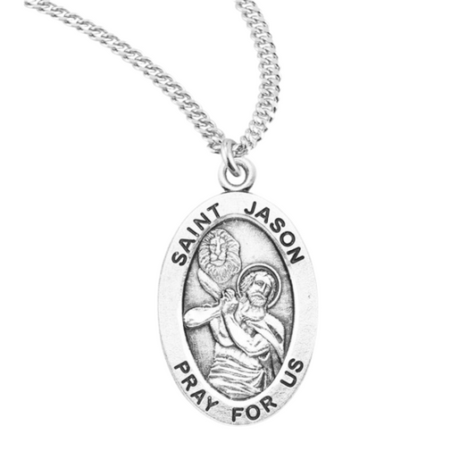 Patron Saint Jason Oval Sterling Silver Medal, Catholic Gift, Made in USA