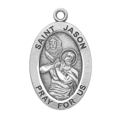 Saint Jason Sterling Silver Oval Medal Necklace — 20" Chain, Made in USA