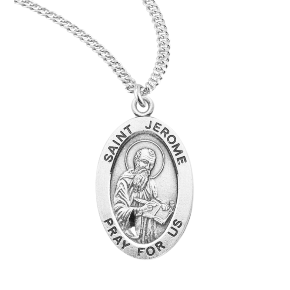 Patron Saint Jerome Oval Sterling Silver Medal, Catholic Gift, Made in USA
