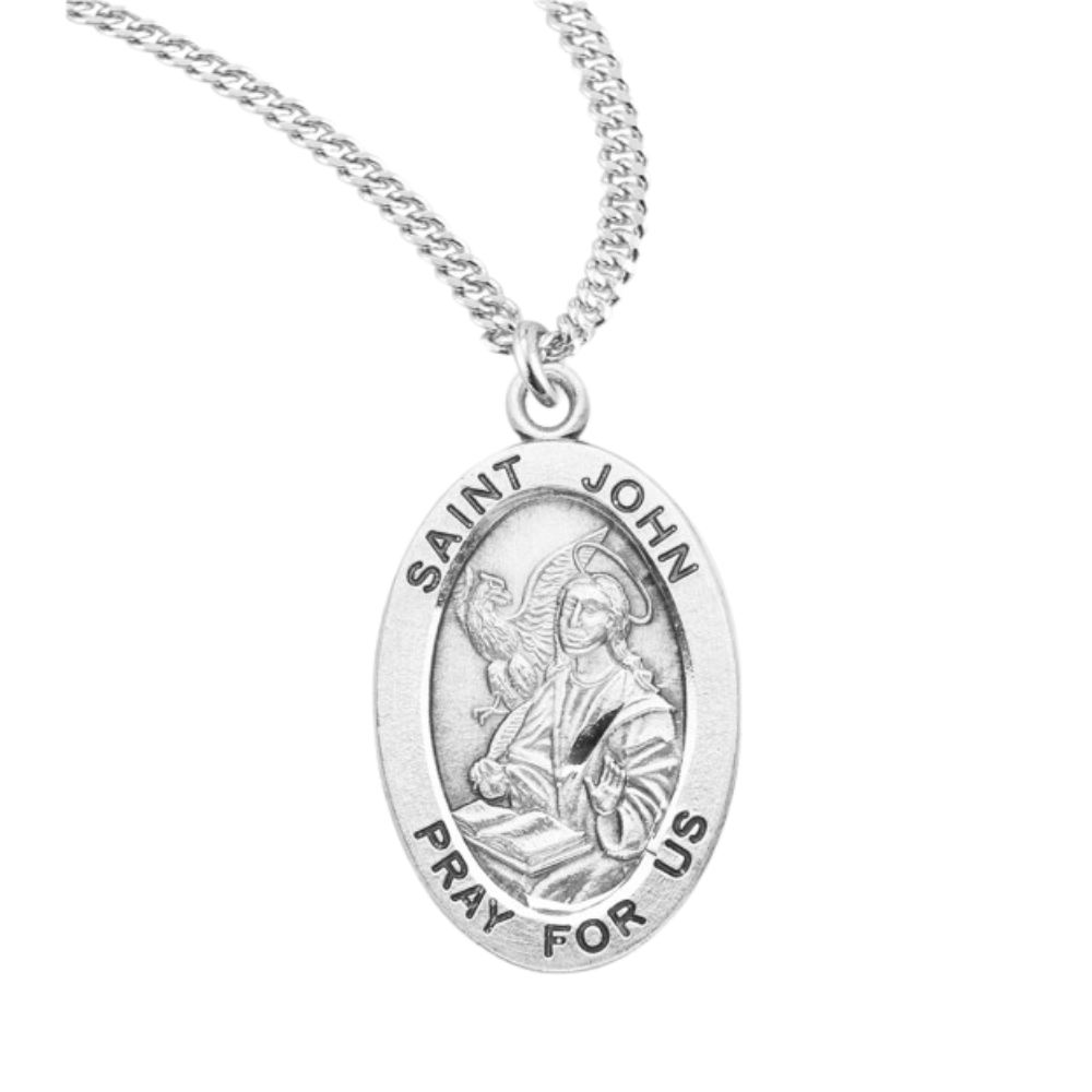 Patron Saint John the Evangelist Oval Sterling Silver Medal, Catholic Gift, Made in USA