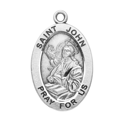 St. John the Evangelist Sterling Silver Medal Necklace — 20" Chain, Gift Box