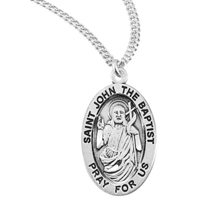 Patron Saint John the Baptist Oval Sterling Silver Medal, Catholic Gift, Made in USA