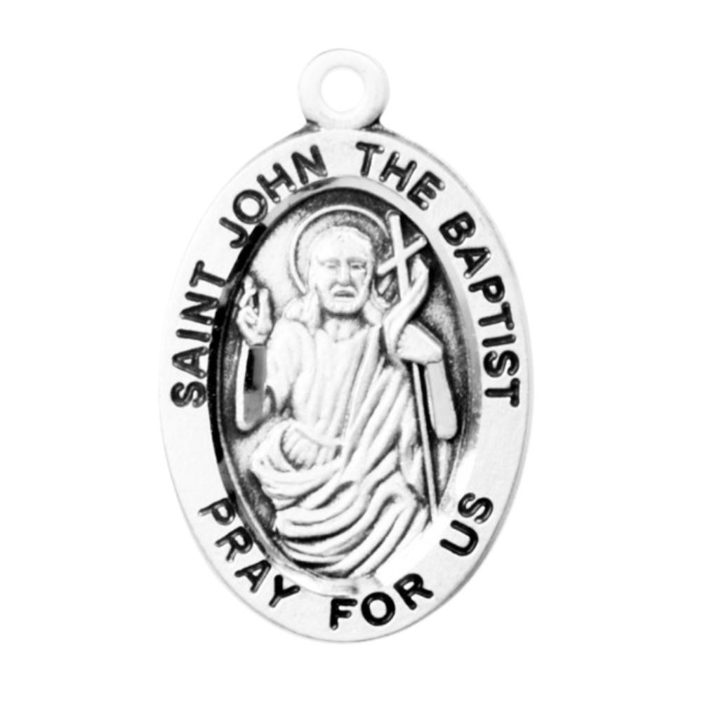 Saint John the Baptist Sterling Silver Medal — 20" Chain, Made in USA, Gift Box