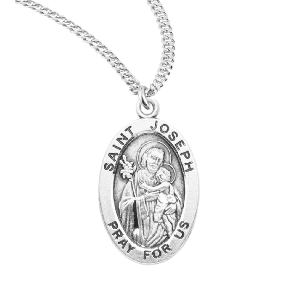 Patron Saint Joseph Oval Sterling Silver Medal, Catholic Gift, Made in USA