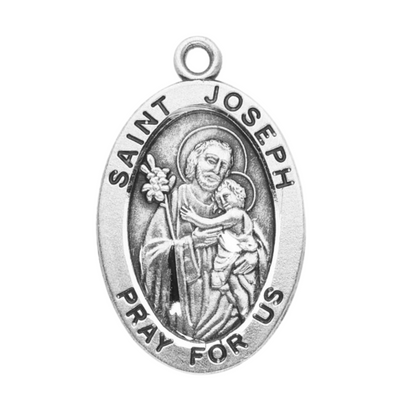 Saint Joseph Sterling Silver Oval Medal Necklace — 20" Chain, Made in USA
