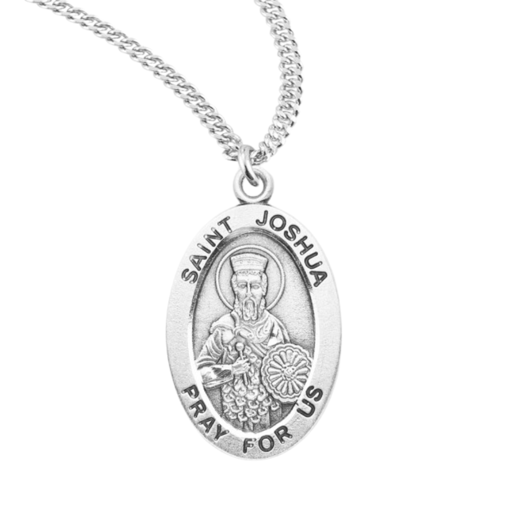 Patron Saint Joshua Oval Sterling Silver Medal, Catholic Gift, Made in USA