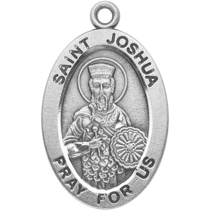 Saint Joshua Sterling Silver Oval Medal Necklace — 20" Chain, Made in USA