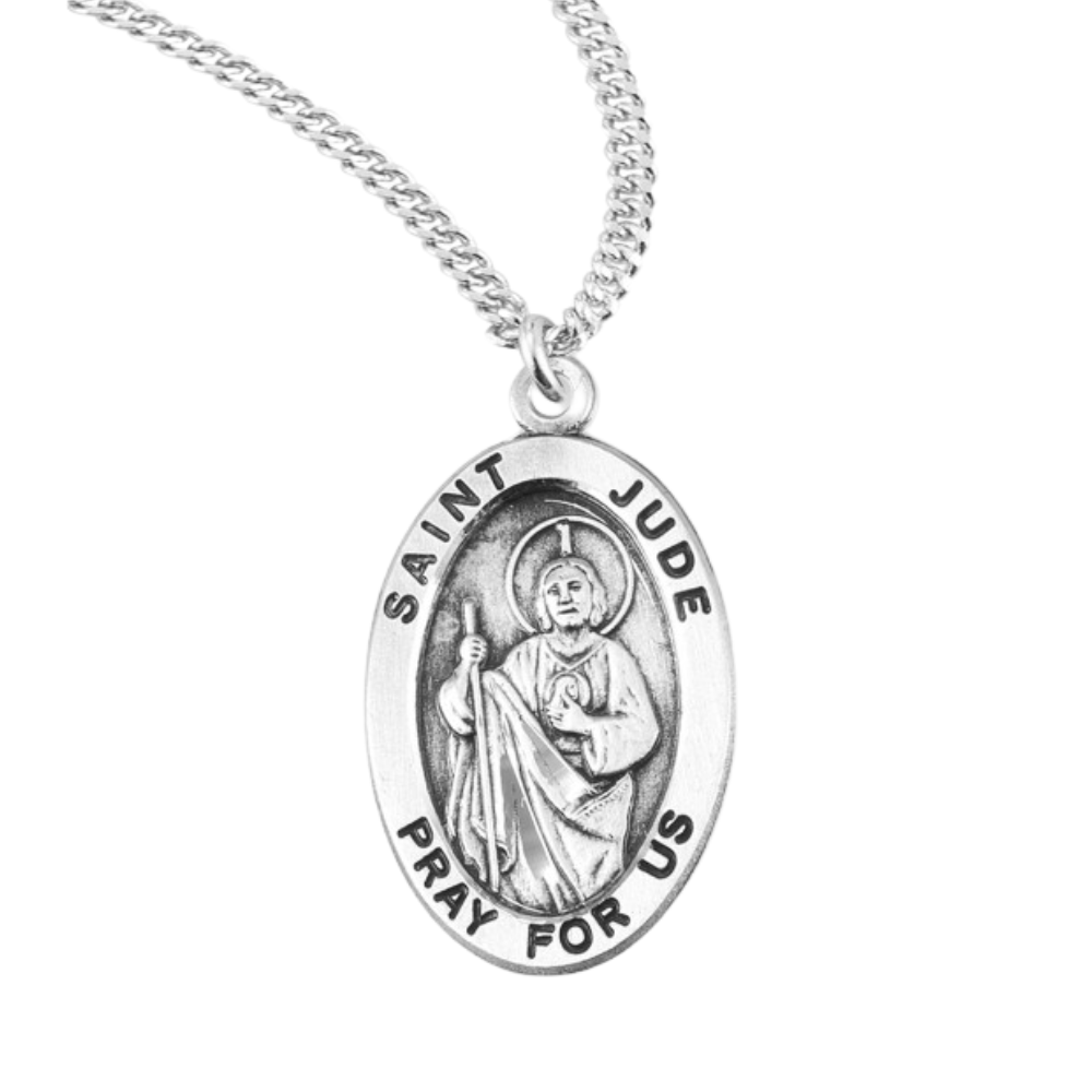 Patron Saint Jude Oval Sterling Silver Medal, Catholic Gift, Made in USA