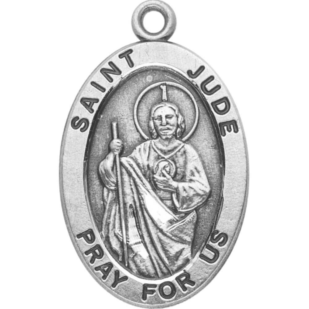 Saint Jude Sterling Silver Oval Medal Necklace — 20" Chain, Gift Box Included