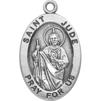Saint Jude Sterling Silver Oval Medal Necklace — 20" Chain, Gift Box Included