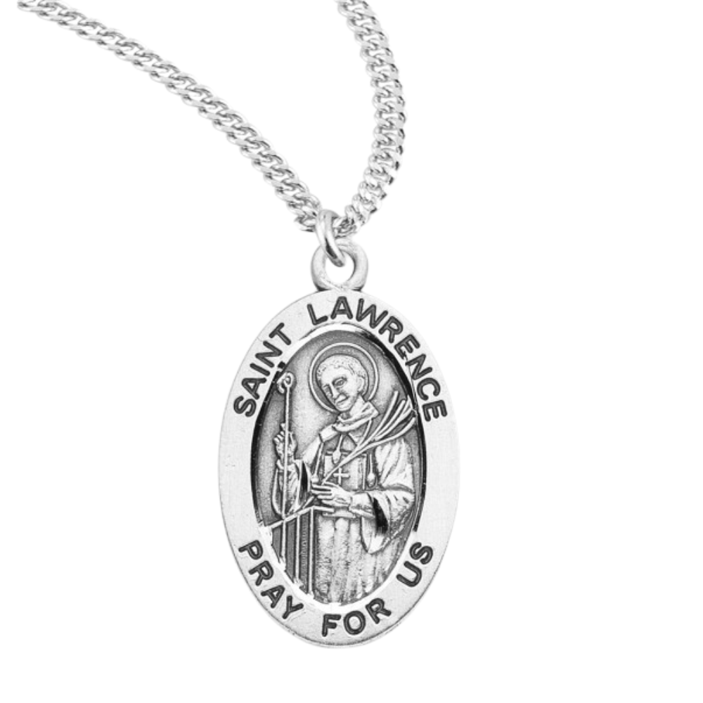 Patron Saint Lawrence Oval Sterling Silver Medal, Catholic Gift, Made in USA