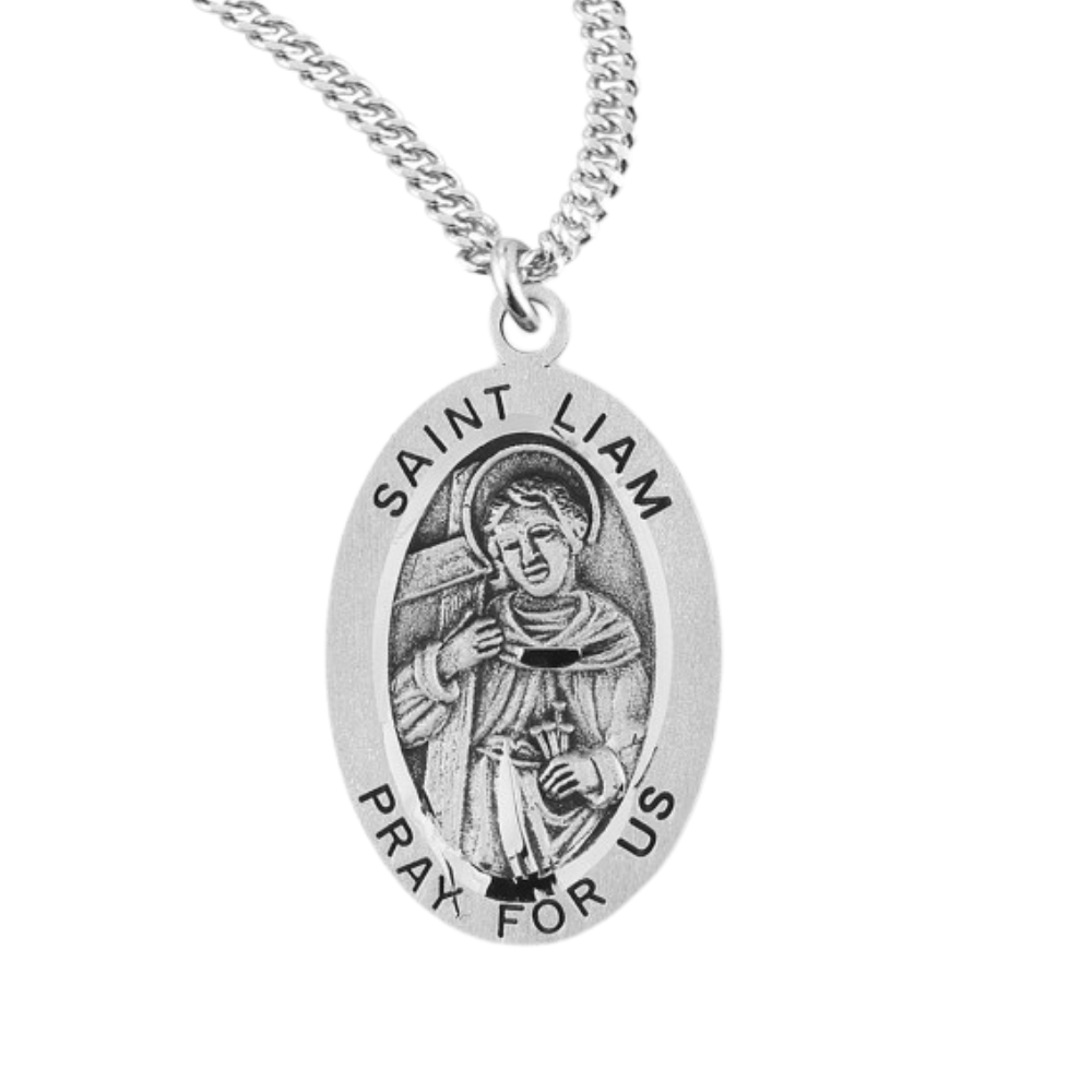 Patron Saint Liam Oval Sterling Silver Medal, Catholic Gift, Made in USA