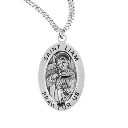 Patron Saint Liam Oval Sterling Silver Medal, Catholic Gift, Made in USA