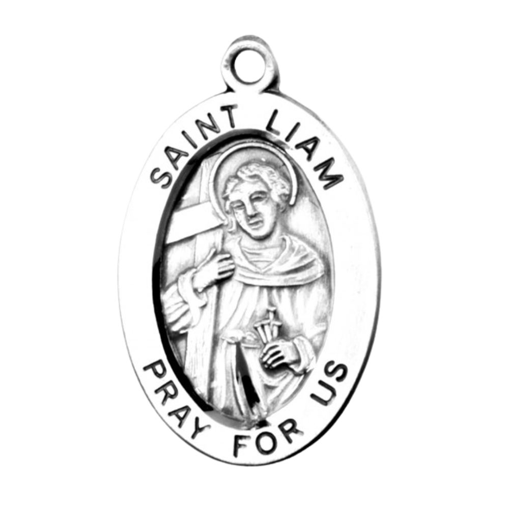 Saint Liam Sterling Silver Oval Medal Necklace — 20" Chain, Made in USA