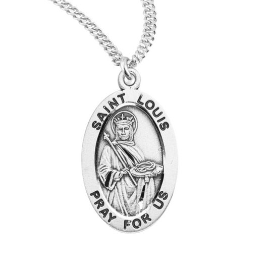 Patron Saint Louis Oval Sterling Silver Medal, Catholic Gift, Made in USA
