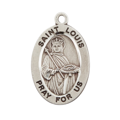 Saint Louis Sterling Silver Oval Medal Necklace — 20" Chain, Made in USA