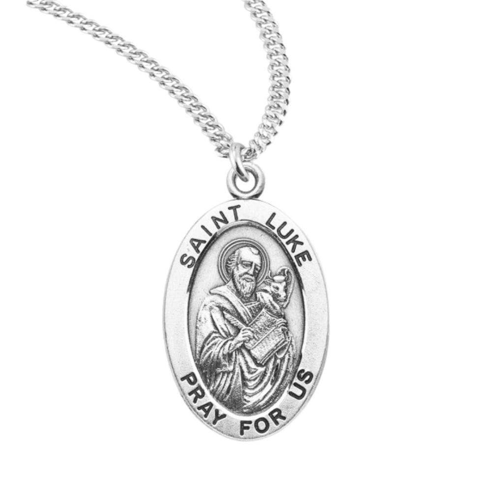 Patron Saint Luke Oval Sterling Silver Medal, Catholic Gift, Made in USA