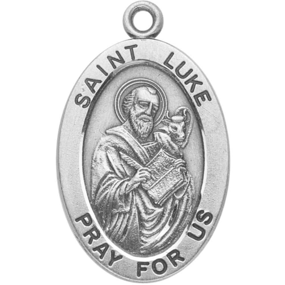 Saint Luke Oval Sterling Silver Medal Pendant — 20" Chain, Gift Box Included
