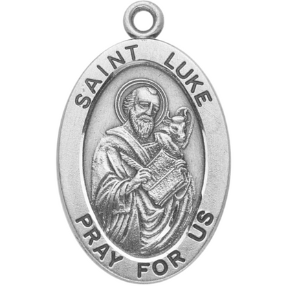Saint Luke Oval Sterling Silver Medal Pendant — 20" Chain, Gift Box Included