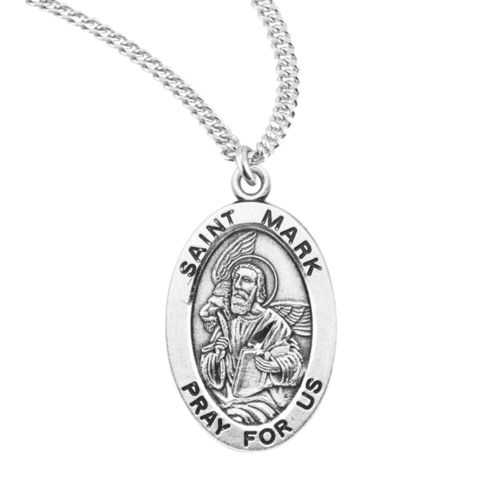 Patron Saint Mark Oval Sterling Silver Medal, Catholic Gift, Made in USA