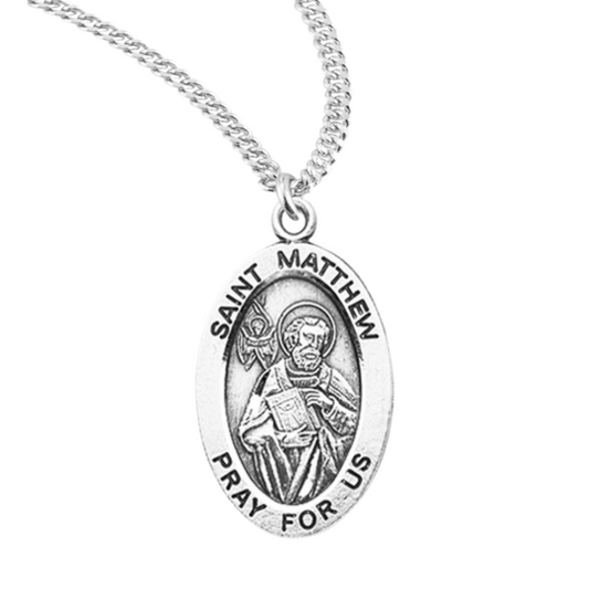 Patron Saint Matthew Oval Sterling Silver Medal, Catholic Gift, Made in USA