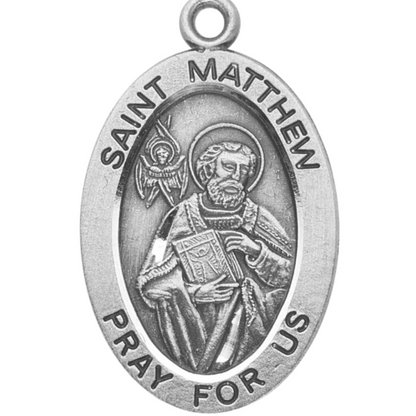 Saint Matthew Sterling Silver Medal — 20" Chain, Made in USA, Gift Box Included.