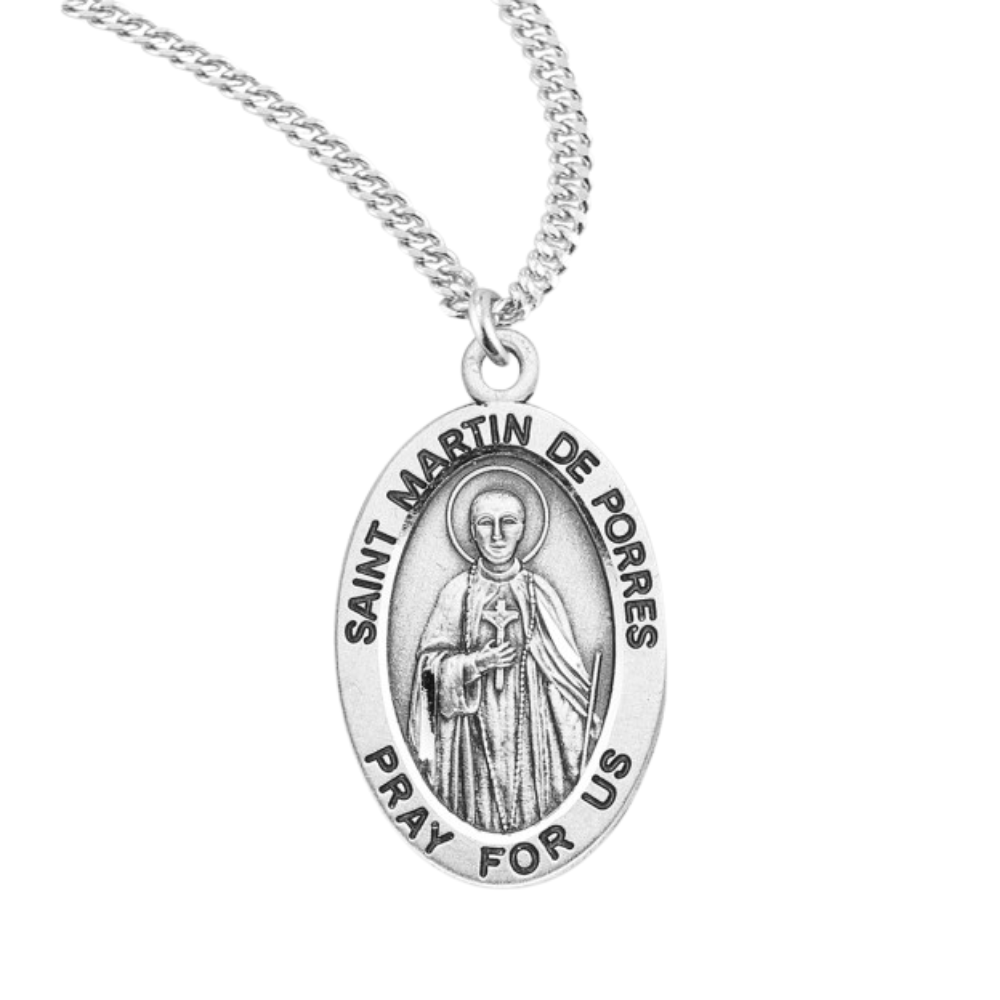 Patron Saint Martin De Porres Oval Sterling Silver Medal, Catholic Gift, Made in USA