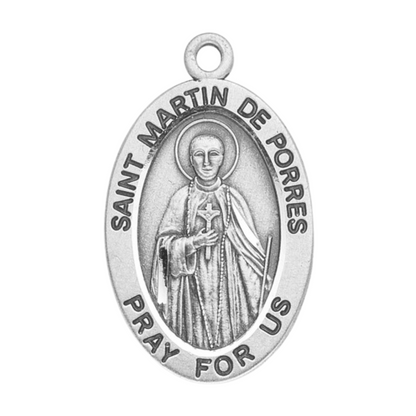 Saint Martin De Porres Sterling Silver Medal Pendant — 20" Chain, Made in USA, Gift Box